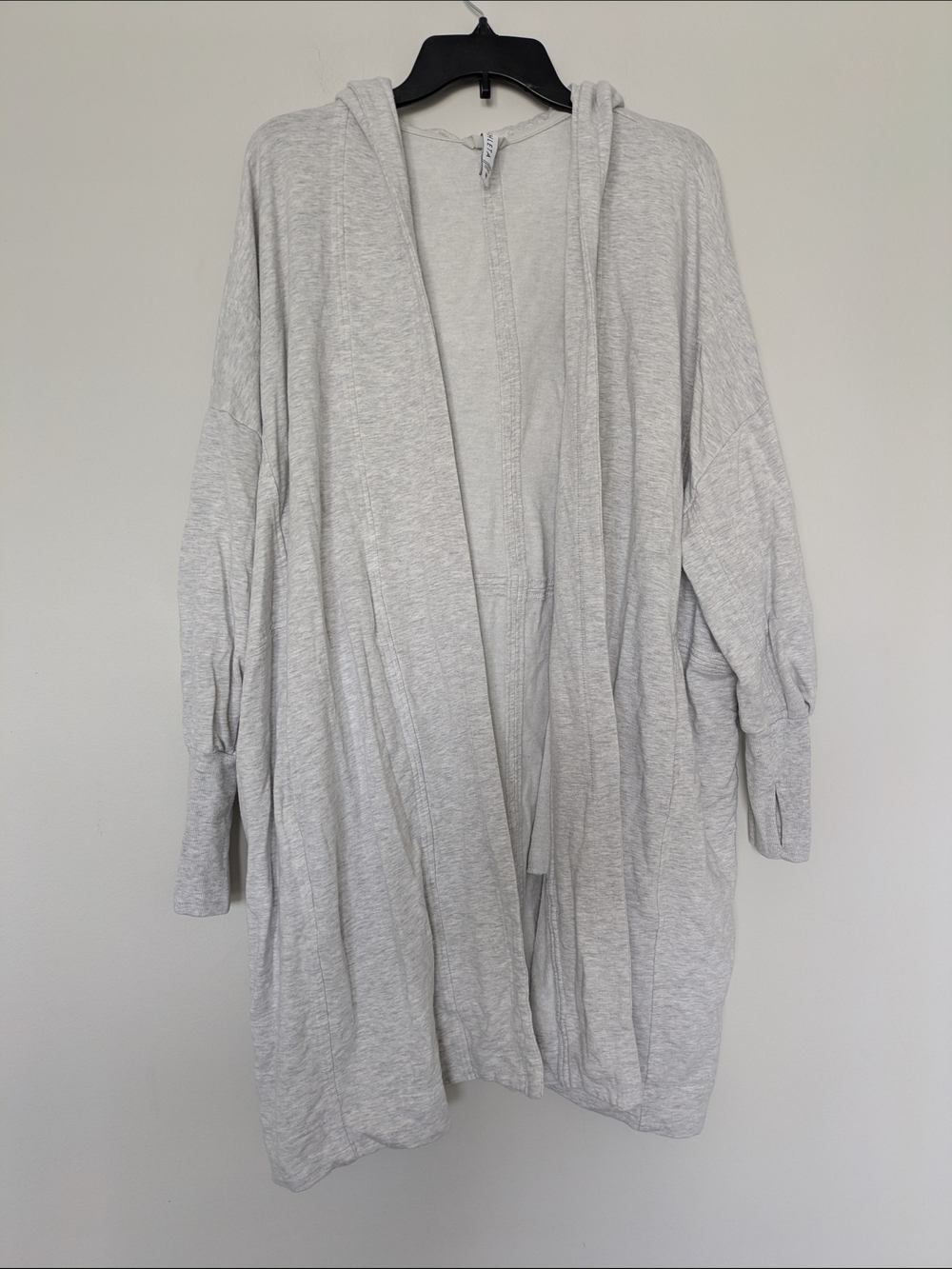 Athleta Light Gray Open Front Hooded Coatigan Sz M